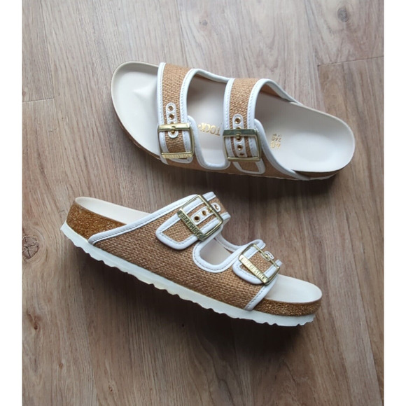 Birkenstock Arizona Jute Tweed Sandals White Khaki